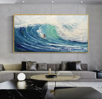 Art texture œuvres - Sport de surf Blue vagues par la texture du couteau à palette